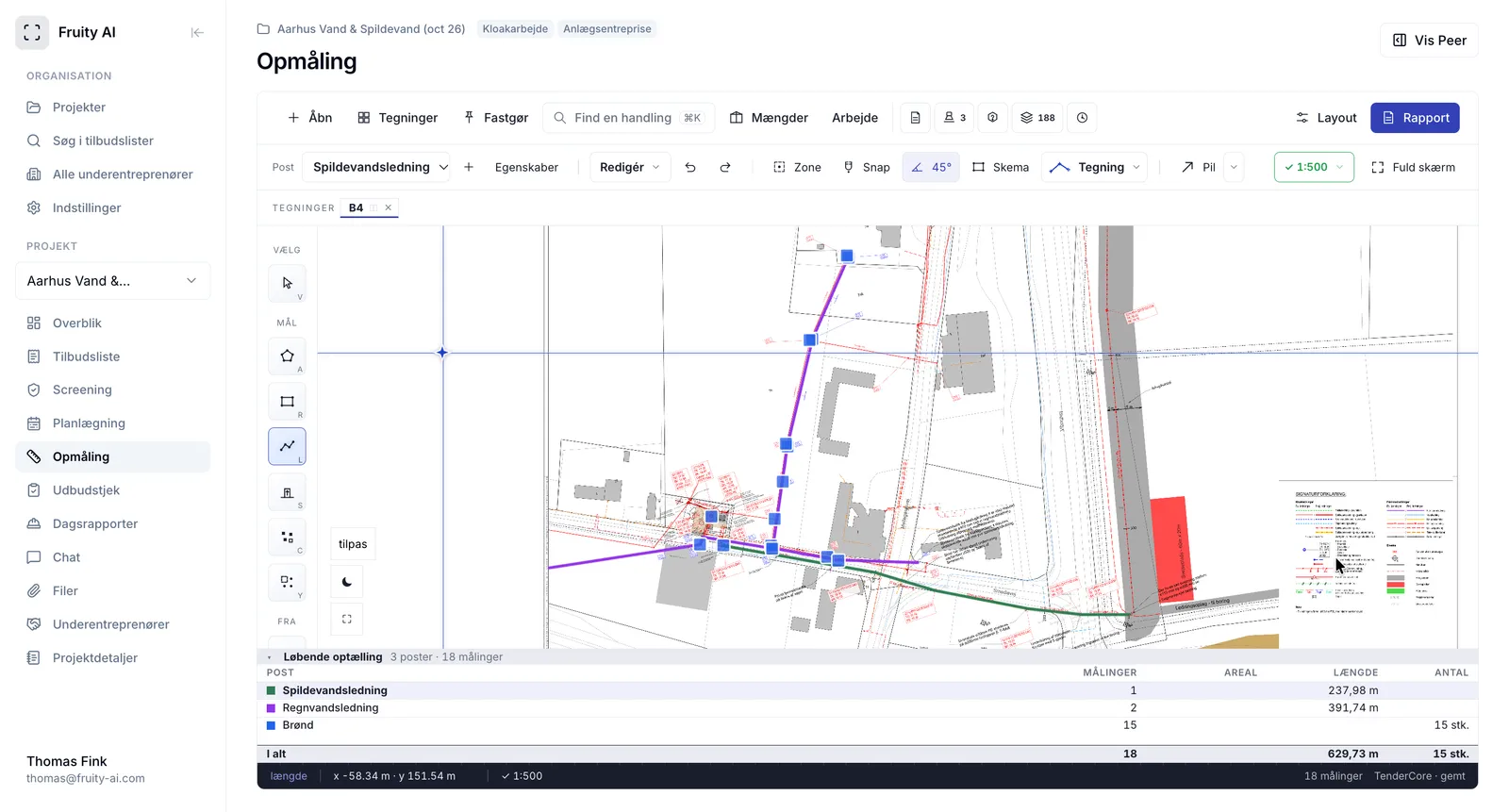 TenderCore AI measurement of lengths and elements on a technical drawing